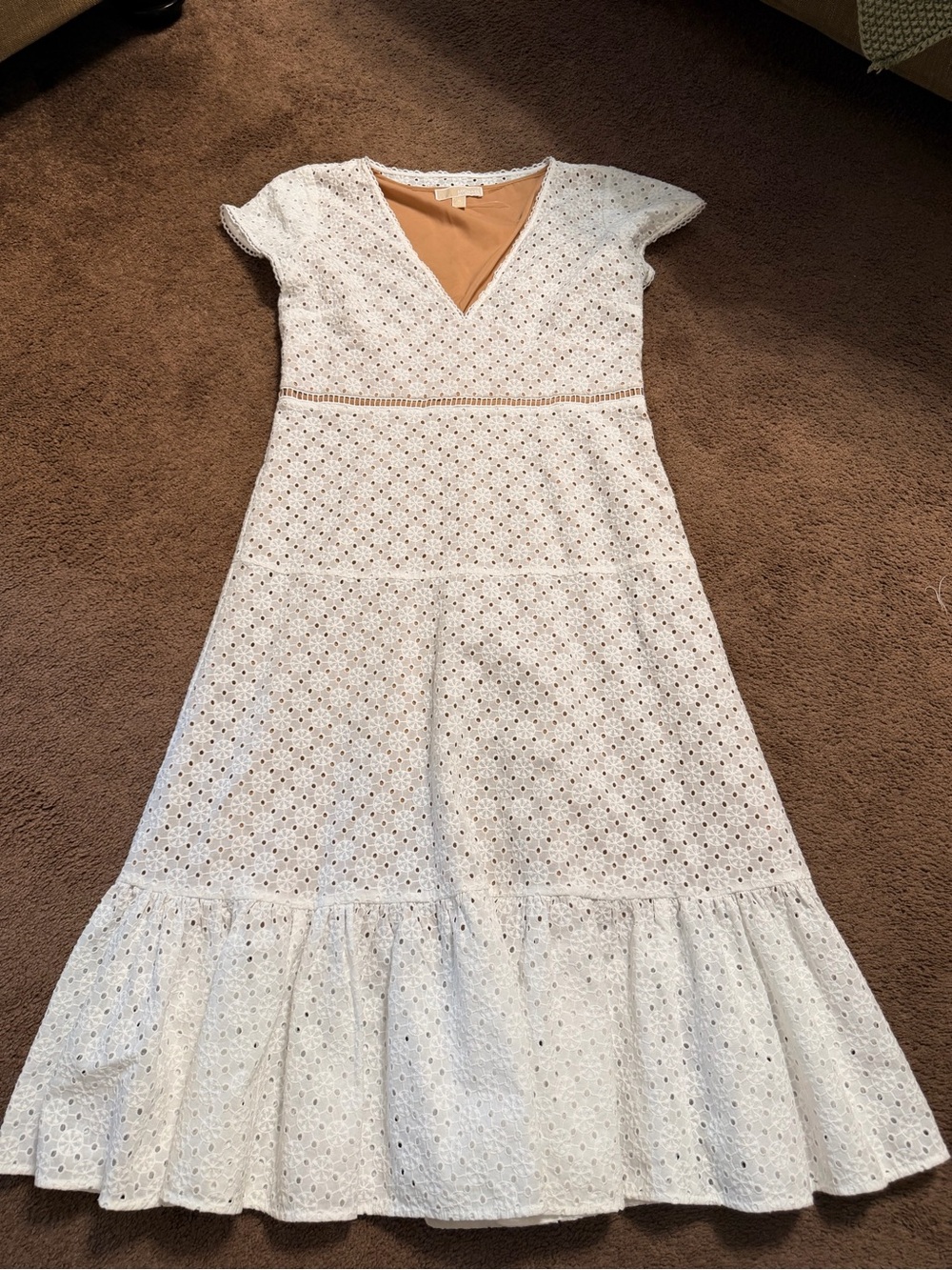 BNWOT Michael Kors Women's White Eyelet V-Neck Midi Dress Never Worn